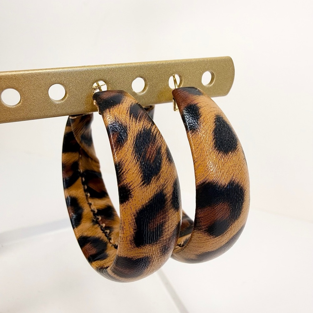 Leopard Print Fabric Hoop Earrings